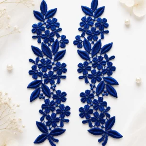 Royal Blue Floral Lace Appliques Pair | Wedding Dress Trim Motif | Laces Flower
