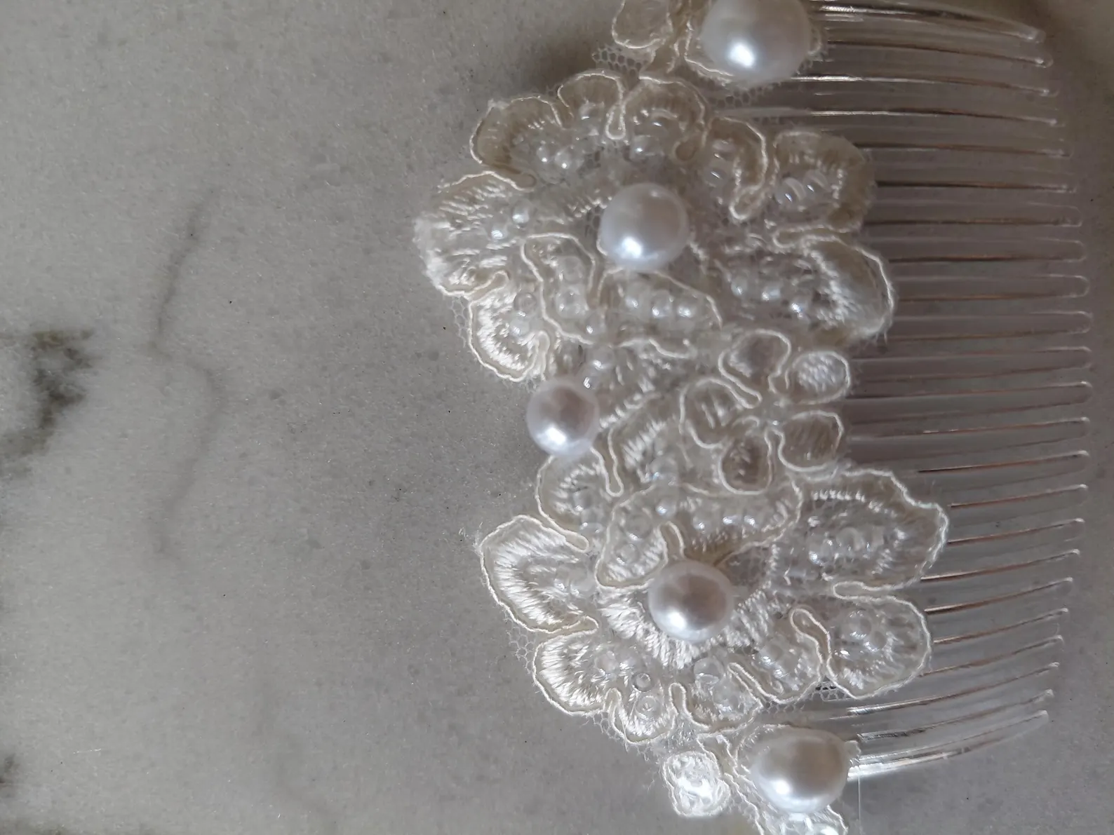 Ivory Bridal Hair Comb | Pearl Lace Floral Wedding Accessory - Image 8