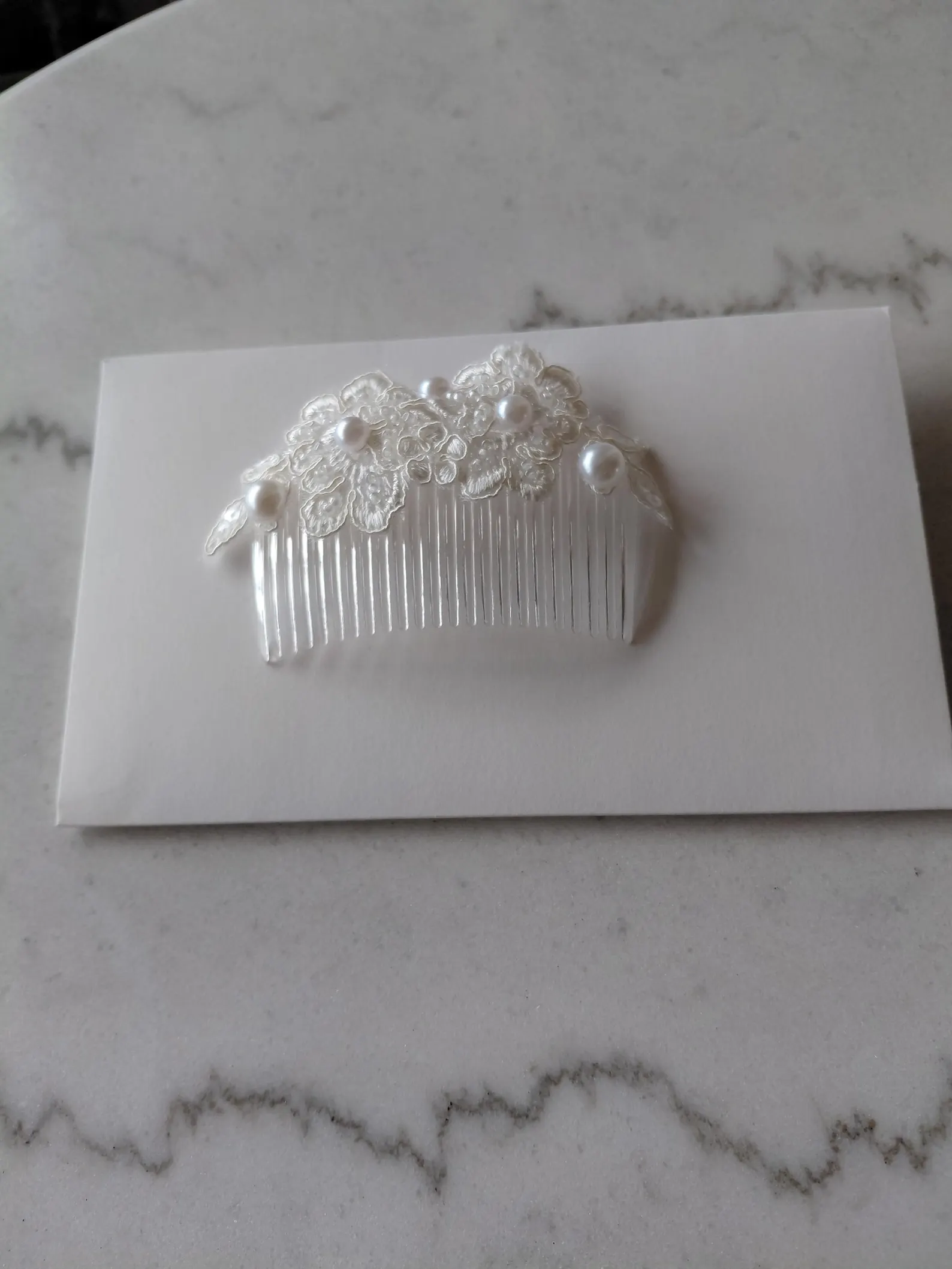 Ivory Bridal Hair Comb | Pearl Lace Floral Wedding Accessory - Image 10