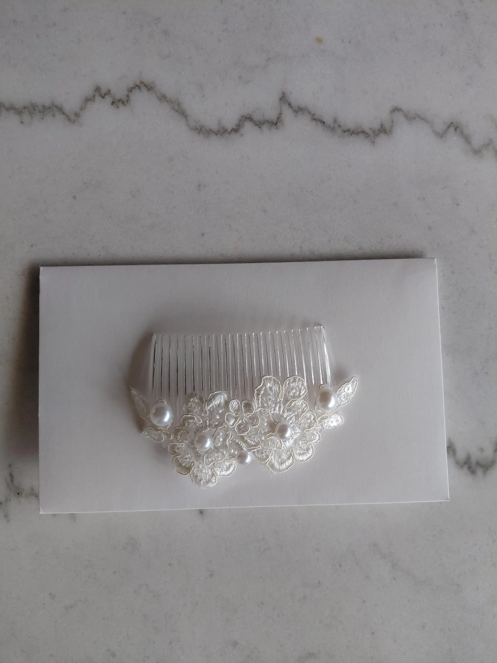 Ivory Bridal Hair Comb | Pearl Lace Floral Wedding Accessory - Image 7