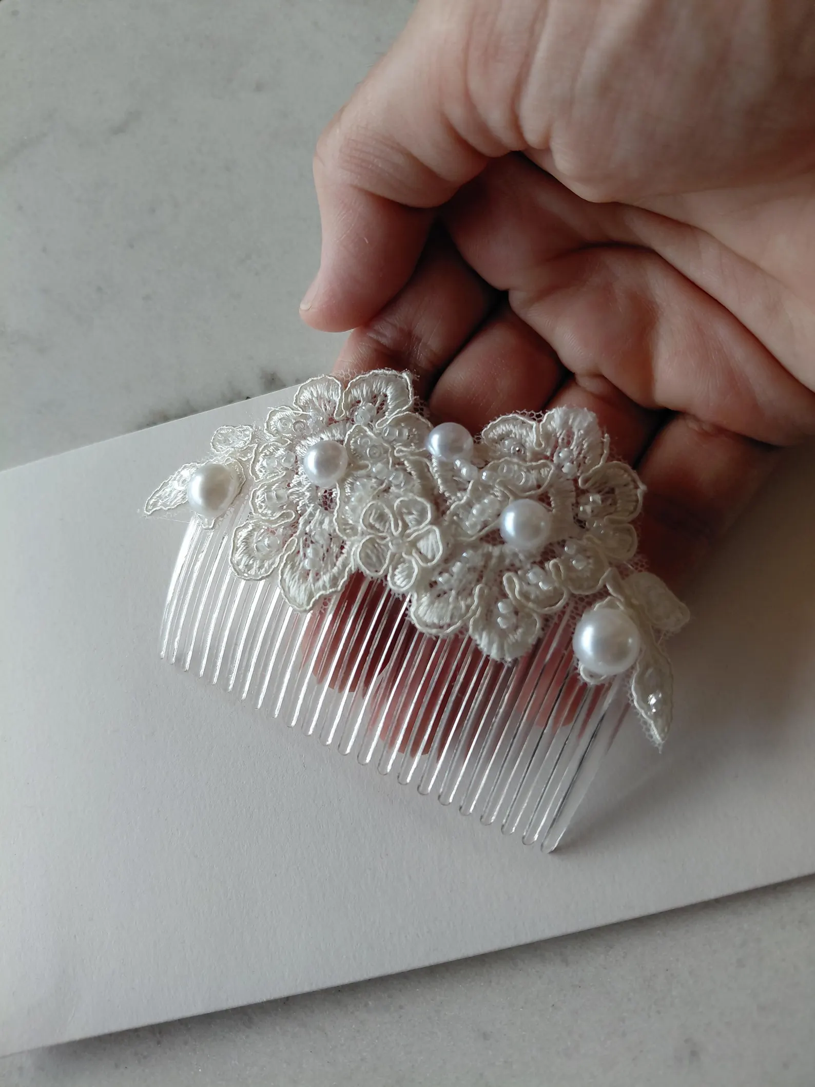 Ivory Bridal Hair Comb | Pearl Lace Floral Wedding Accessory - Image 9