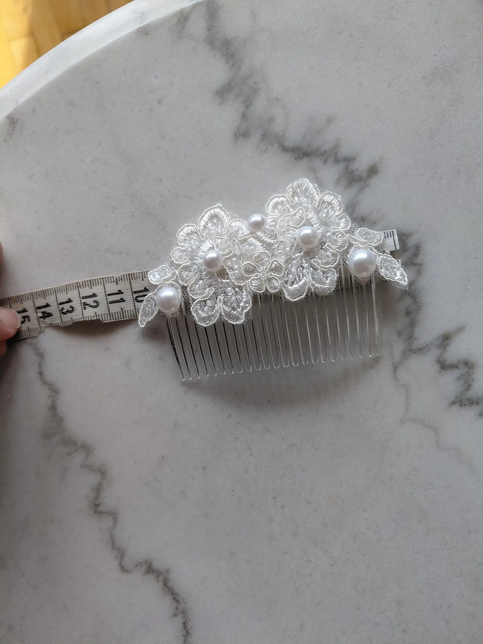 Ivory Bridal Hair Comb | Pearl Lace Floral Wedding Accessory - Image 12