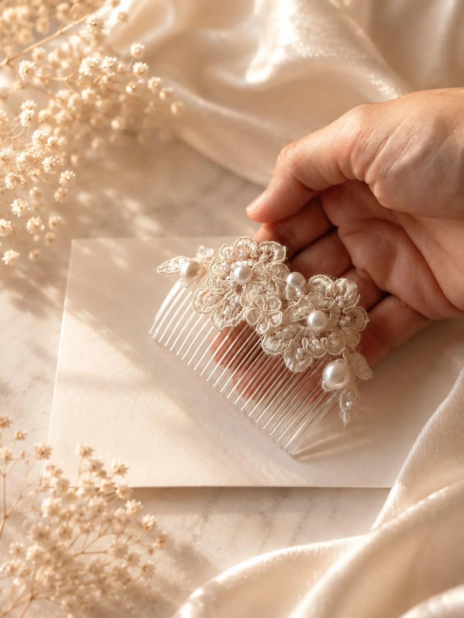 Ivory Bridal Hair Comb | Pearl Lace Floral Wedding Accessory - Image 2