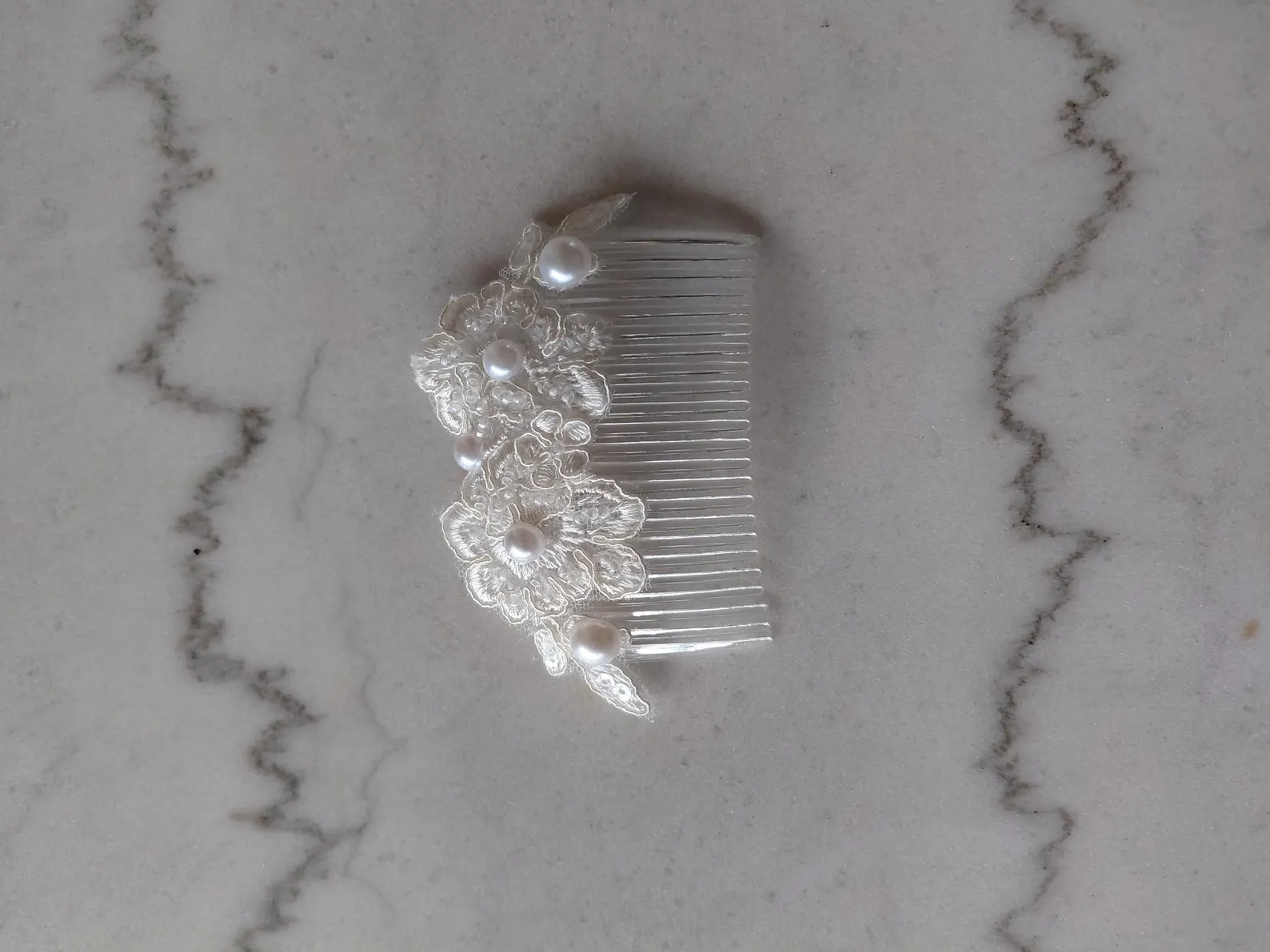 Ivory Bridal Hair Comb | Pearl Lace Floral Wedding Accessory - Image 5