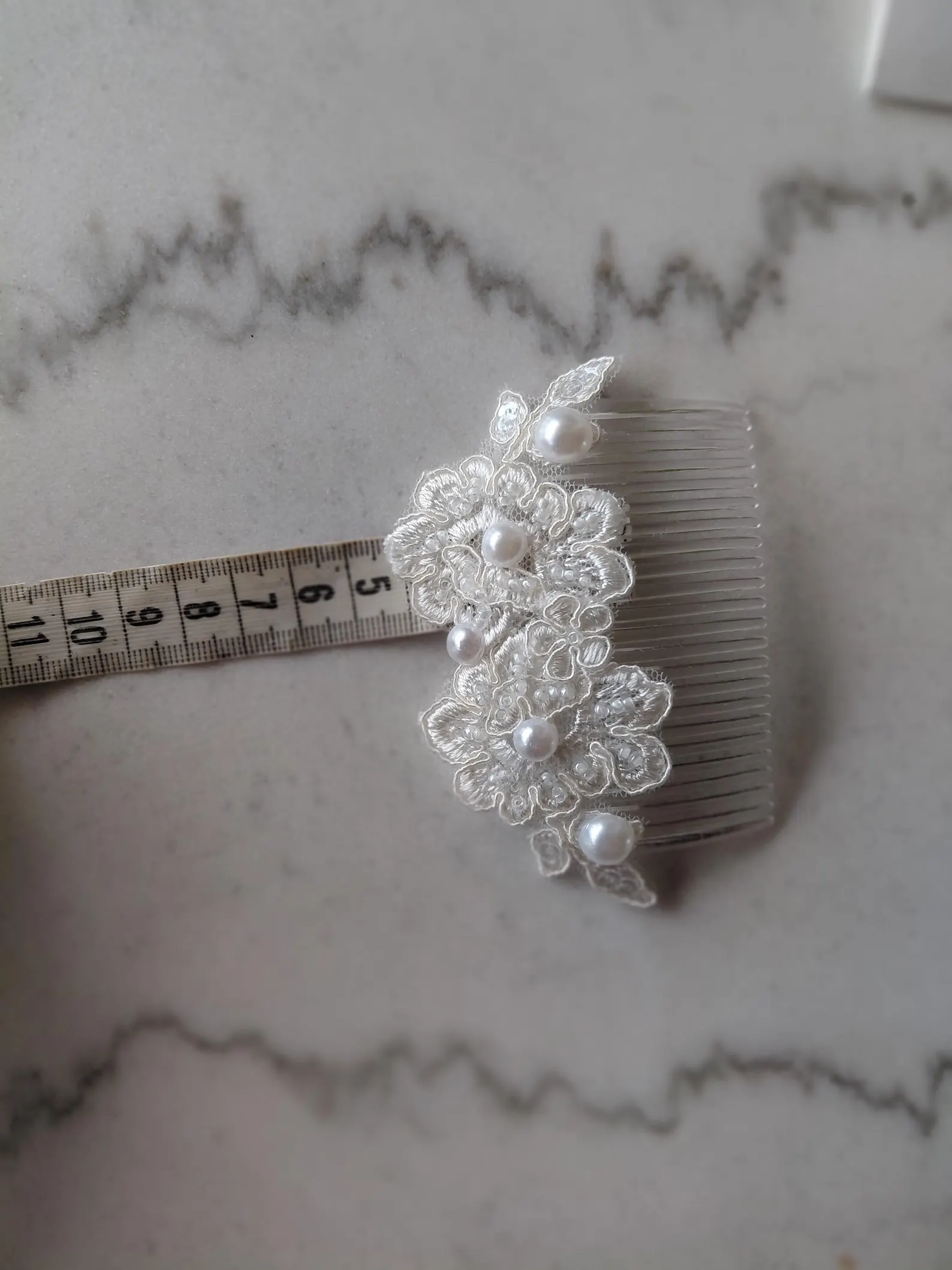 Ivory Bridal Hair Comb | Pearl Lace Floral Wedding Accessory - Image 11