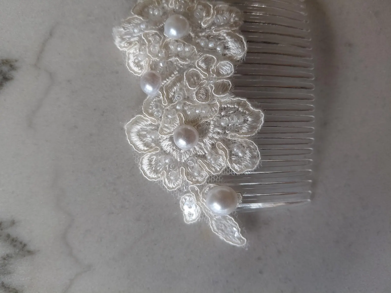 Ivory Bridal Hair Comb | Pearl Lace Floral Wedding Accessory - Image 6