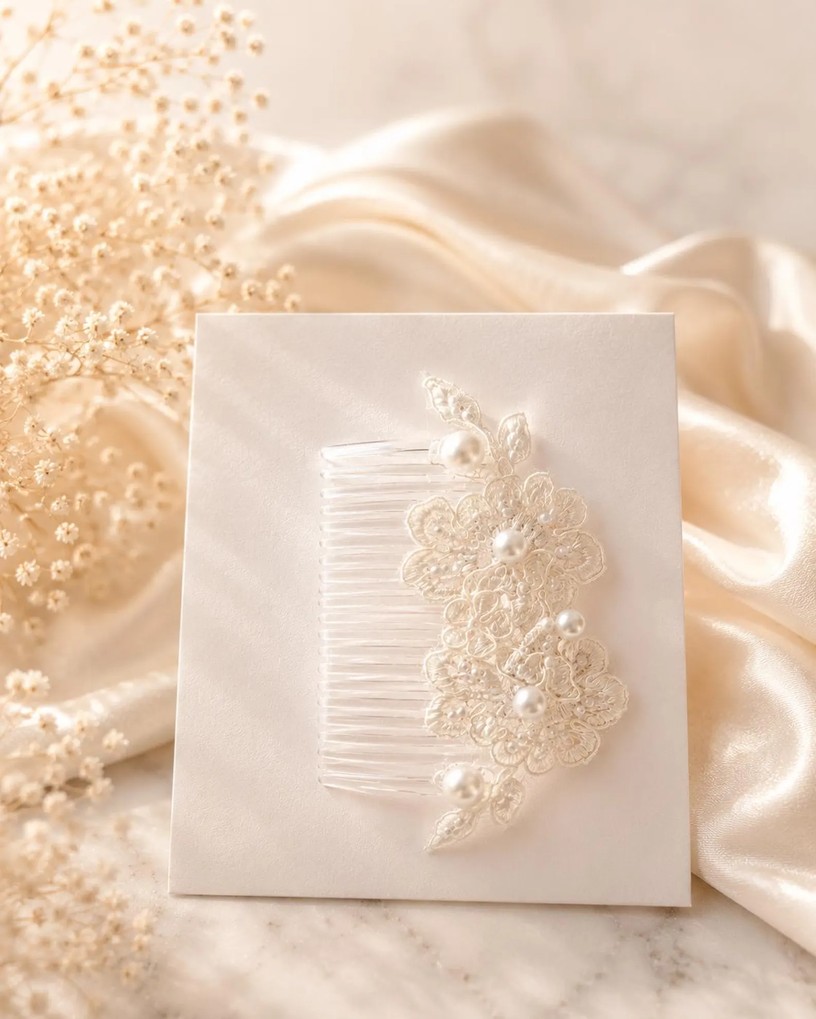 Ivory Bridal Hair Comb | Pearl Lace Floral Wedding Accessory - Image 3