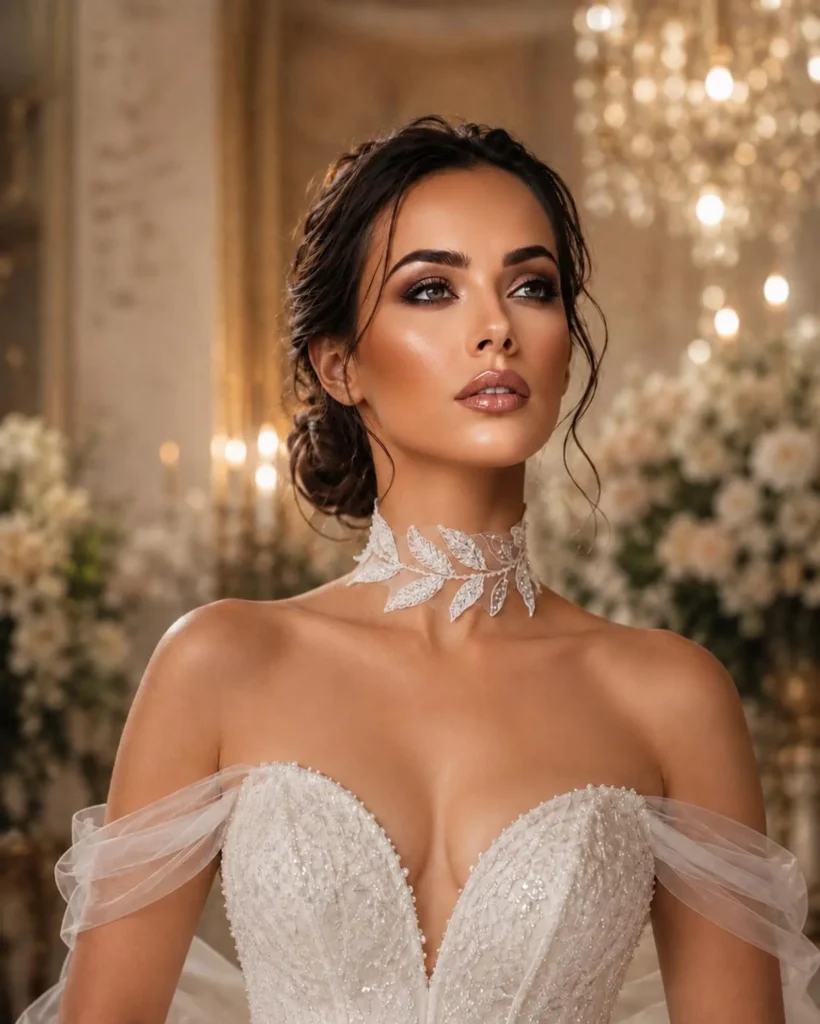 Ivory Bridal Choker Necklace, Embroidered Lace Leaf, Beaded Wedding Neckpiece, Romantic Accessory