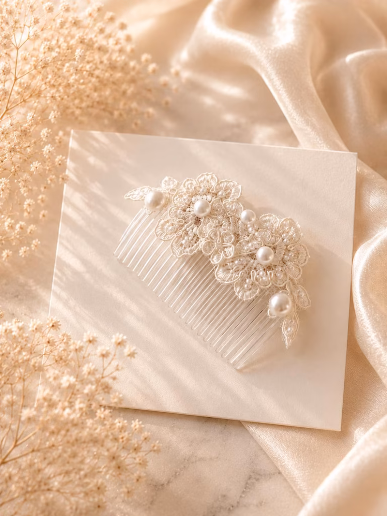 Ivory Bridal Hair Comb | Pearl Lace Floral Wedding Accessory